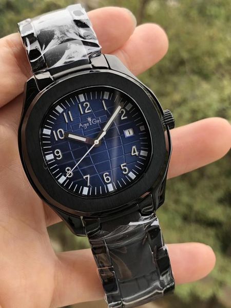 

wristwatches automatic mechanical men watch sapphire full black blue iiron transparent glass back watches, Slivery;brown