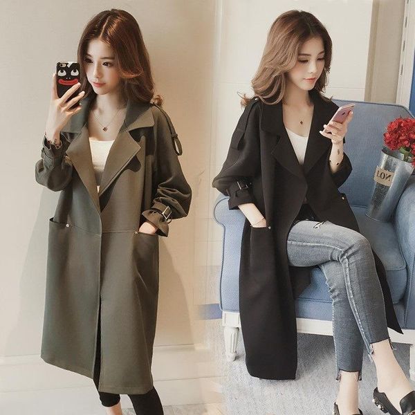 

women's trench coats 2021 autumn and winter large dress fat mm fashion temperament medium long windbreaker coat fashionable sister, Tan;black