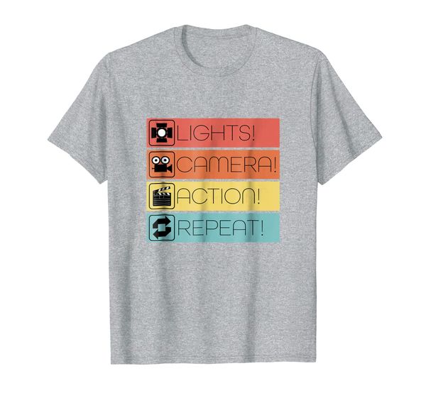 

cool filmmaker lights, camera, action t-shirt filmmaking tee, White;black