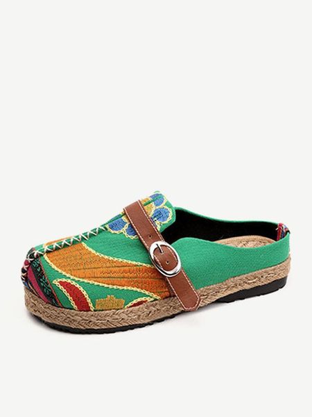 

sandals women`s colorful embroidered shoes buckle folkways backless loafers, Black