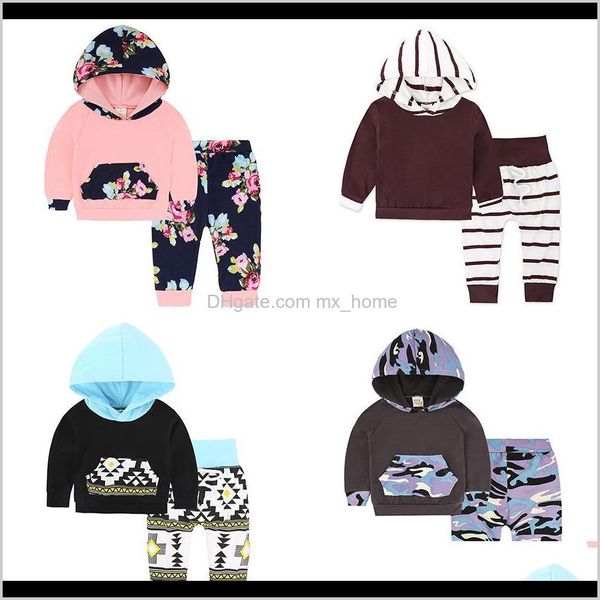 Детская родильная родильная доставка 2021 детские толстовки костюмы 40 дизайнов детей пуловеры наборы одежды с карманным напечатанным с капюшоном с длинным рукавом с капюшоном