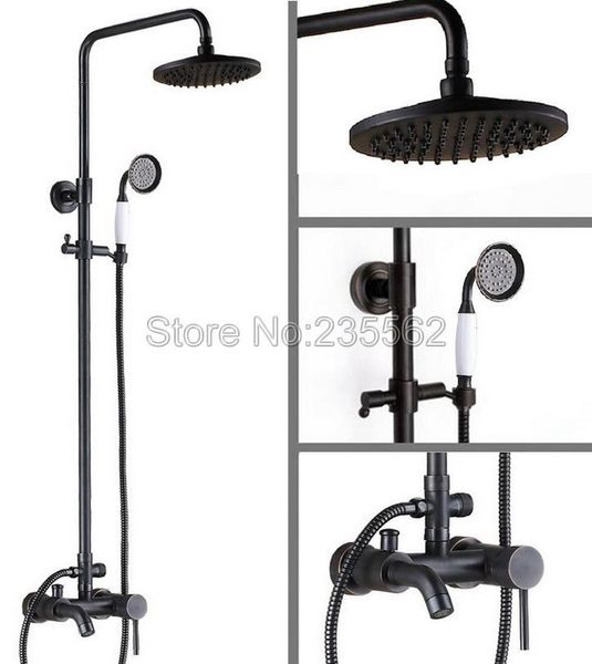 

black oil rubbed brass wall mount single handle bathroom rain shower tub spout faucet with ceramic handheld lrs322 sets