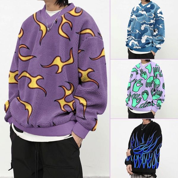 

solid men's fleece winter sweater plus size 3xl sweatshirts print pullover hoodie men hoodies, Black