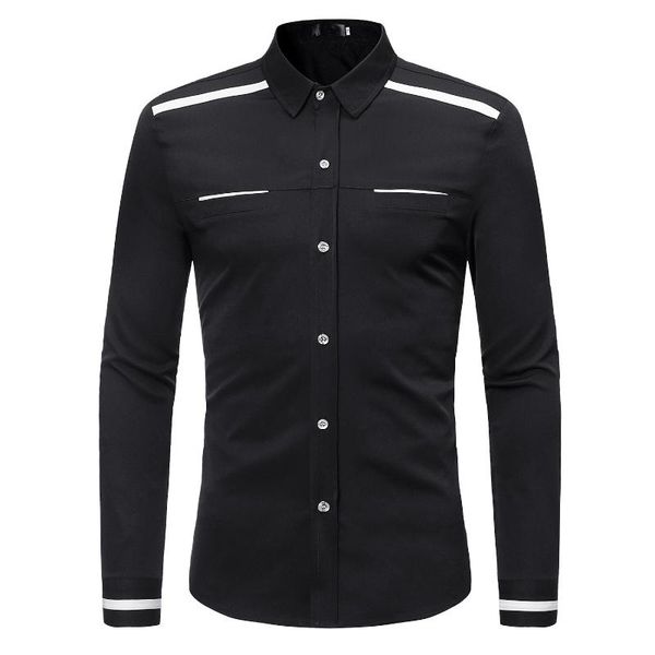 

men's casual shirts spring fake pocket decoration color matching design long-sleeved shirt, White;black
