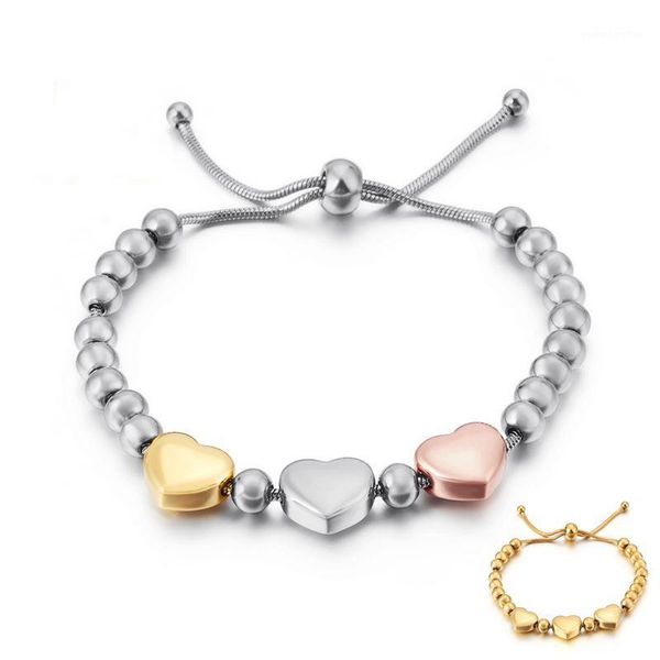 

elegant cute heart charm steel beads bracelet for girls women1, Golden;silver