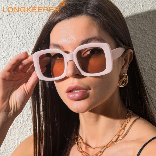 

longkeeper 2021 trendy square sunglasses women fashion pink frame uv400 oversized sun glasses female punk men, White;black