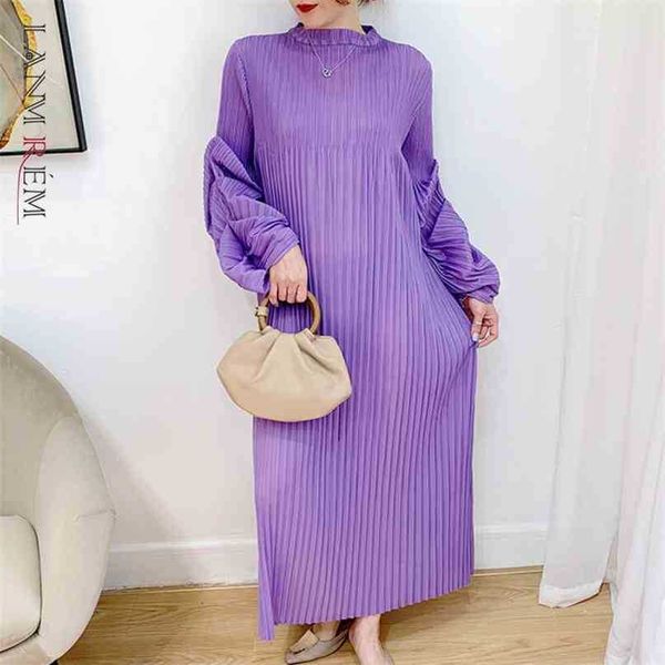 

pleated puff sleeve dress summer solid color long loose large size fold women's es 2d1734 210526, Black;gray