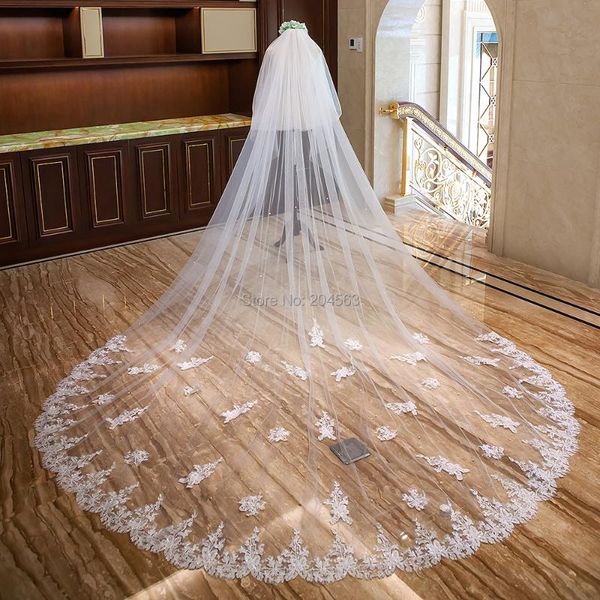 

bridal veils stunning two-layer luxury lace wedding veil with tree shape appliques 4 meters long comb, Black