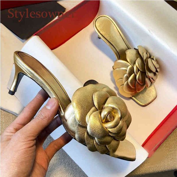 

80% off store online summer dress sandals slippers shoes heel leather flower mules formal party women, Black