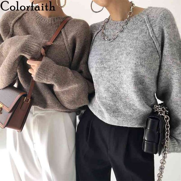 Colorfaith Primavera Inverno Mulheres Sweater de malha Oversize Selvagem Fashionable Warm Femininas Vintage Tops SW921 210812