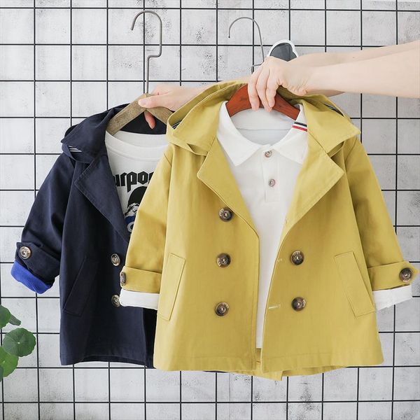 

spring autumn baby boys coats toddler infant gentleman style double breasted windbreaker children casual jackets with hat, Blue;gray
