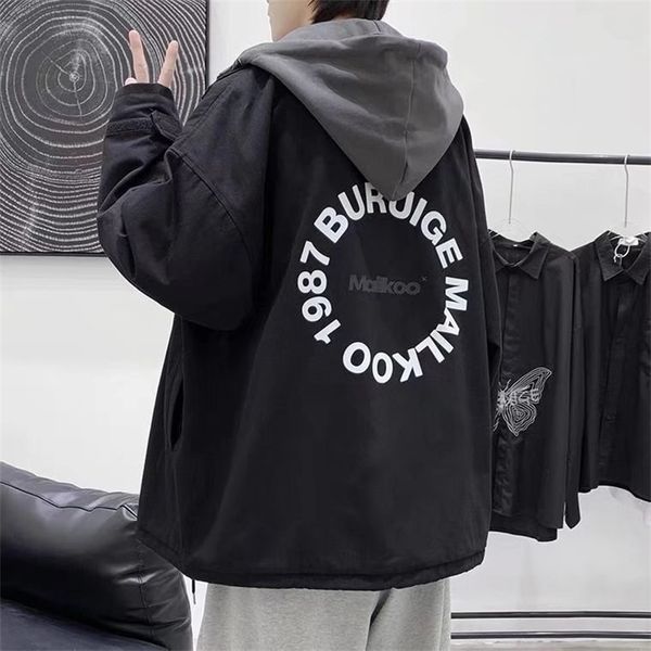 

fake two-piece jacket men's spring and autumn tide brand high sense fried street coat hip hop hiphop, Black