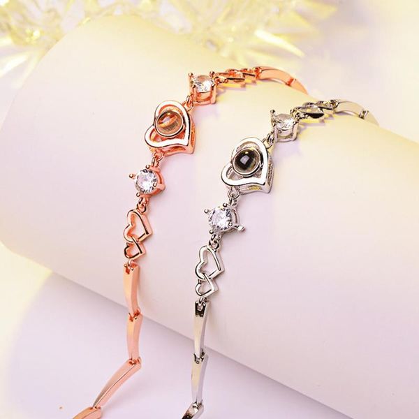 

link, chain heart charm 100 languages i love you projection bracelet, Black