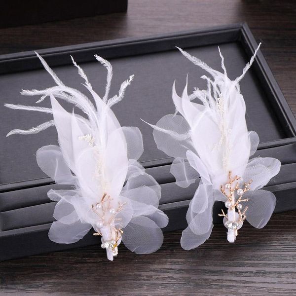 

hair clips & barrettes korean wedding dress accessories feather silk head flower hairpin wholesale bridal pearl pin headdress helh8, Golden;silver