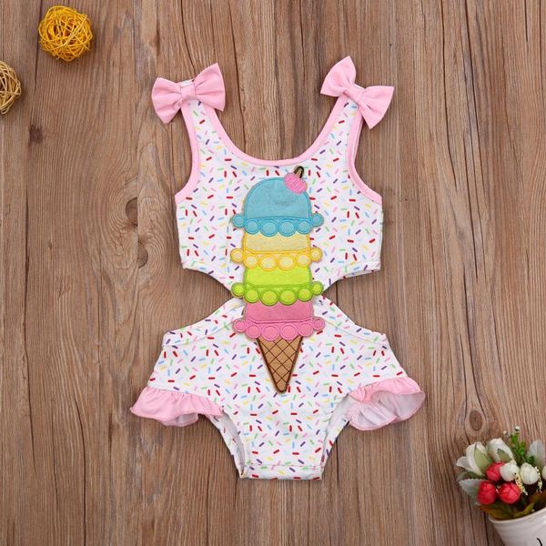 

one-pieces 0-3y summer lovely kids girls swimwear 1 piece ice cream print sleeveless jumpsuits bikini outfits, Black