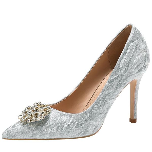 

dress shoes banquet high heels shallow mouth hollow pointed rhinestone plus size wedding bride 41 42 43, Black