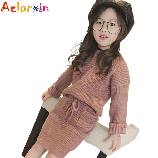 

clothing sets 2-9 years school sweater spring autumn knitted girls set children's suit two-piece skirt knitting pullover, White