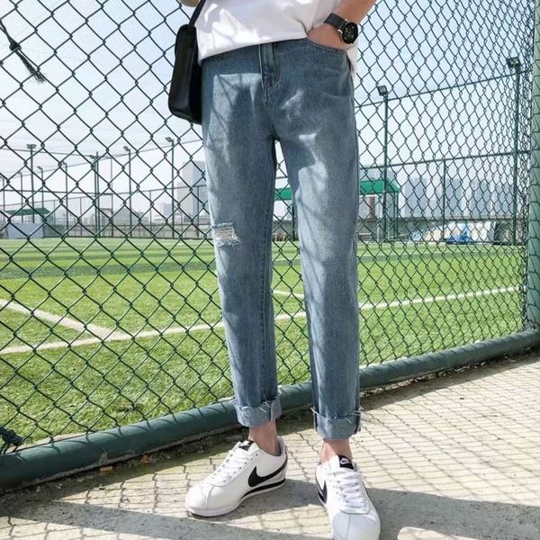 

men's jeans straight korean casual handsome pants hu7z, Blue