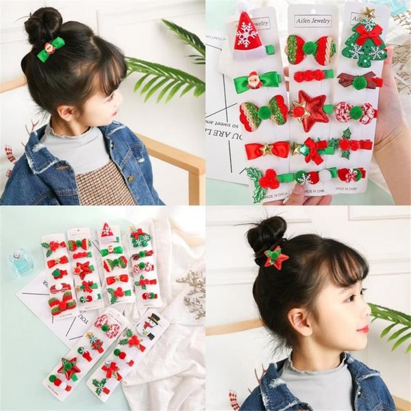 

hair accessories 5pcs/set kid snowflake bow heart xmas decor children's hairpin christmas clip headwear, Slivery;white