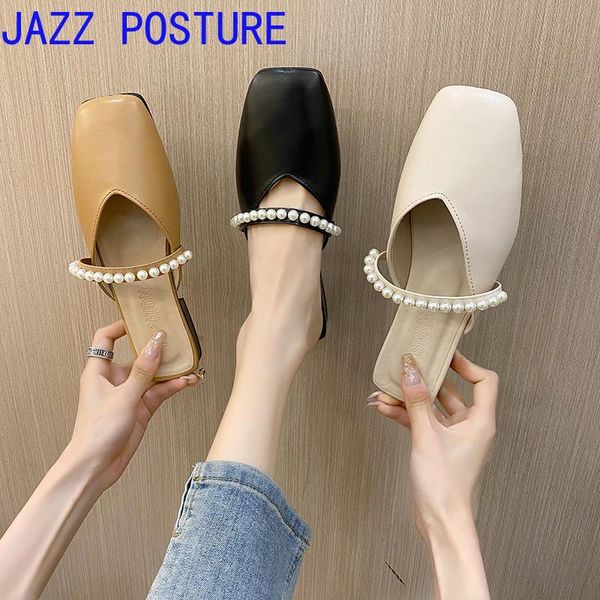 

slippers summer baotou ladies low-heeled mules w162, Black