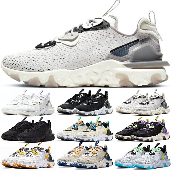 

react vision men women running shoes triple black white iridescent honeycomb vast grey phantom worldwide high mens trainers sports sneakers, White;red