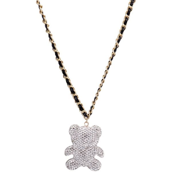

zircon bear pendant necklace long autumn winter sweater chain new fashion necklace accessories, Silver