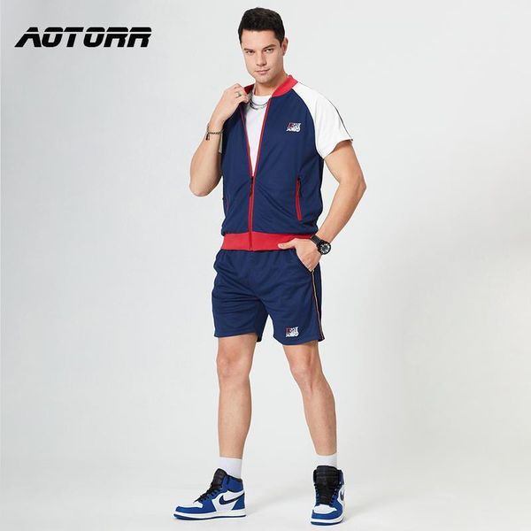 

men's tracksuits men casual tracksuit summer sportswear two piece set mens jogger tshirt +shorts track patchwork sets male sports suits, Gray