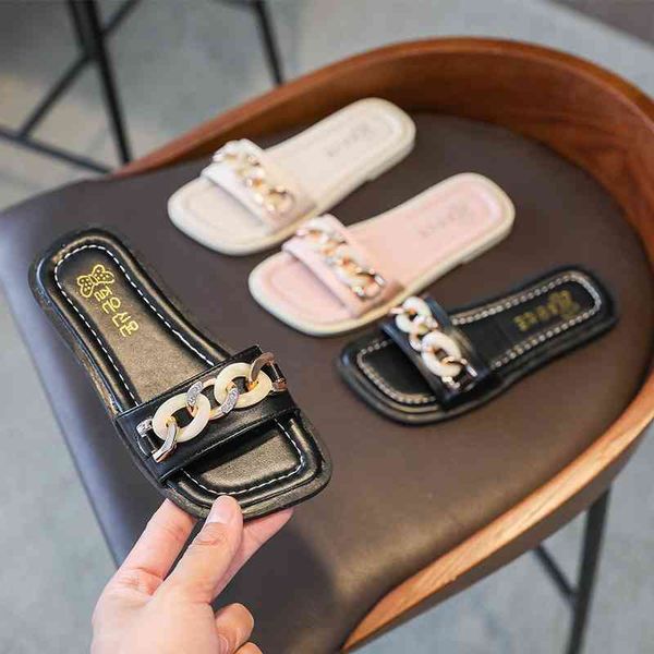 

children shoe summer style chain fashion soft spot slippers home outing convenient shoes for kids flats casual non-slip 210712, Black;grey