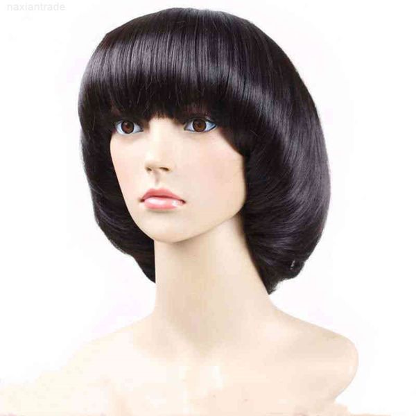 

wig cover mushroom wig fake wave head fashion, Black