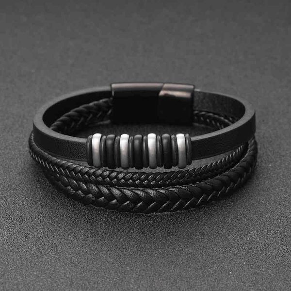 

selling fashion men's titanium steel bracelet leather woven stainls steel magnet buckle bracelet, Golden;silver