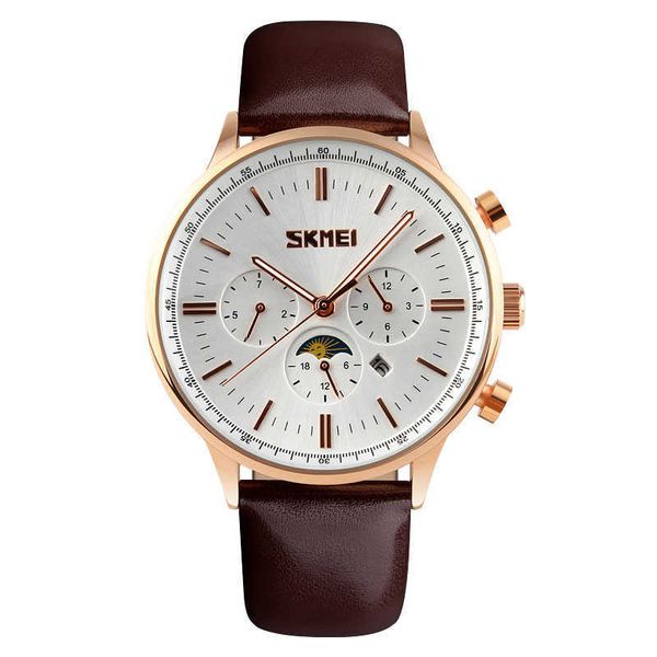 Skmei Relógios de moda homens de quartzo de quartzo relógios de pulso 30m impermeável casual marca de couro casual relógio relogio masculino 9117 q0524