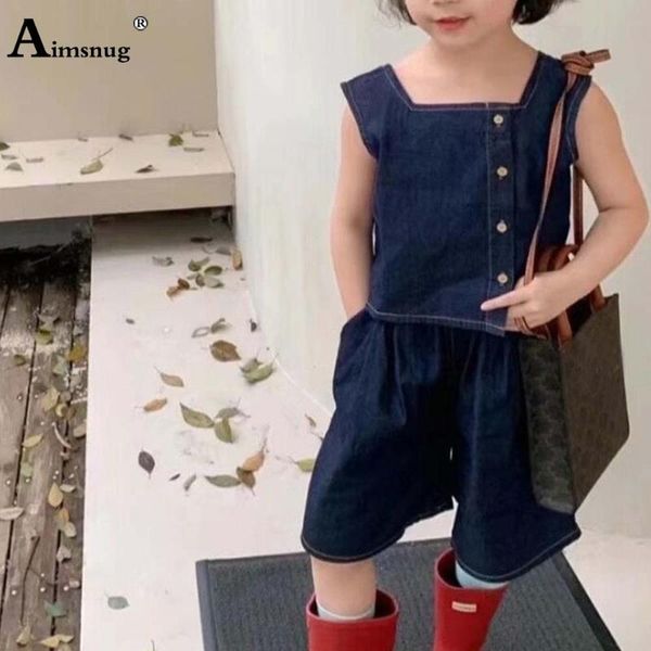 

clothing sets unisix boys girls demin two piece kids jean 2pcs outfits children irregular buttons and elastic waist shorts, White