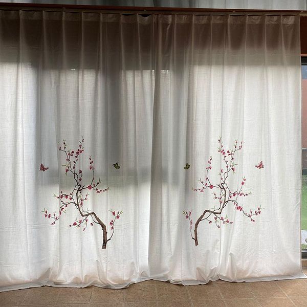 

curtain & drapes fresh cotton linen embrodiery curtains peach blossom butterfly cortina semi-blackout for living room blinds