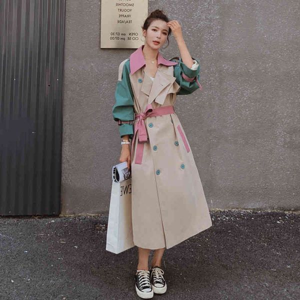 

women's trench coats trench coat female style double breasted with belt, big feather duster coat, spring and fall hfgt, Tan;black
