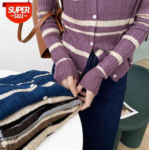 

zhi chenxi thin v-neck striped knitted cardigan women korean style short western-style sweater jacket yl338 #sw7d, Black;gray