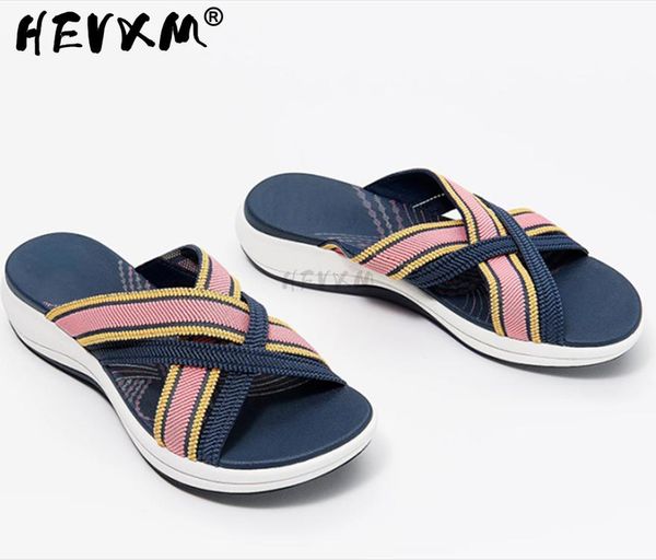 

slippers women summer shoes outdoor beach slides open toe mixed color platform wedges lady 2021 crossed, Black