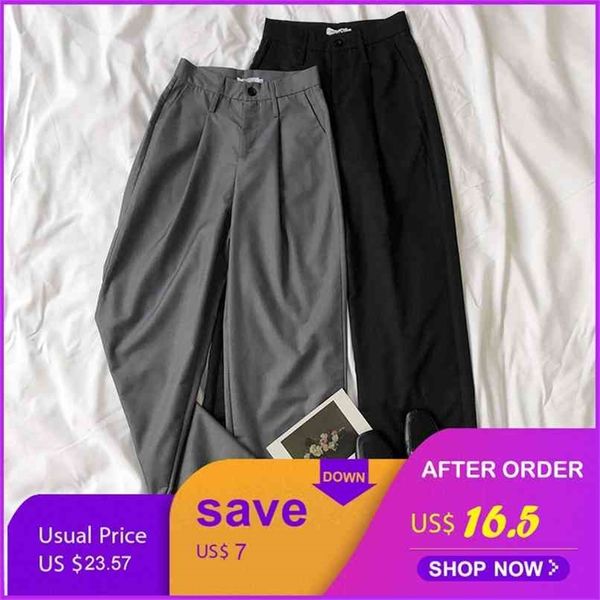 

office suit pants women high waist gray black wide leg soft summer long 210915, Black;white