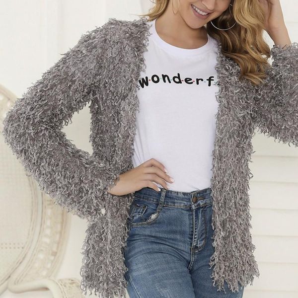 

women's jackets casual cashmere outerwear jacket women autumn winter coat long sleeve v-neck solid color, Black;brown