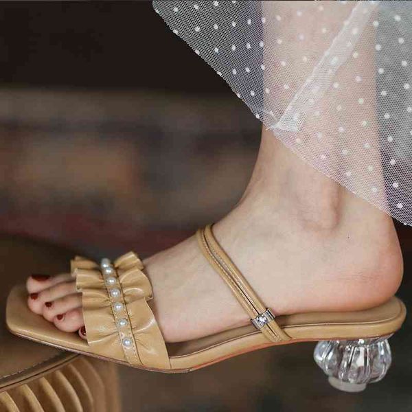 

slippers women's sandals warm summer shoes 22-25cm superfine upper fiberglass sheepskin palm of women crystal leap chain pearl xpo3, Black
