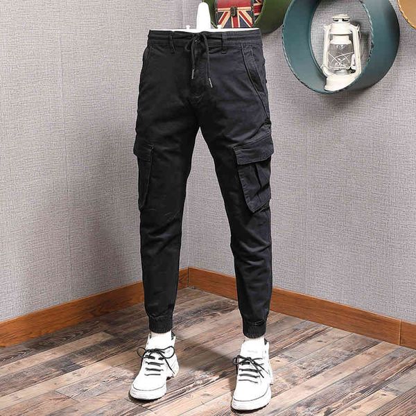 

jeans newly fashion streetwear jeans loose fit big pocket casual cargo pants hip hop joggers men wide leg trousers, Blue