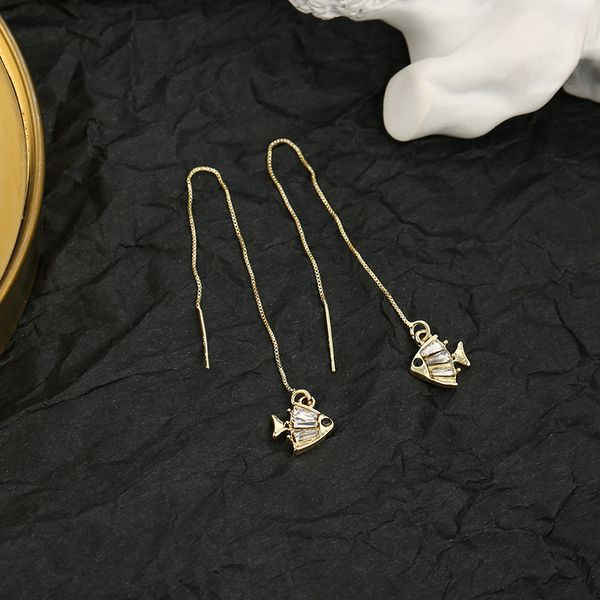 

925 silver needle korean ear thread inlaid with diamond goldfish earrings