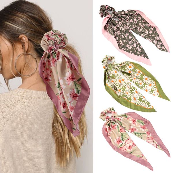 

fashion leopard print bow long ribbon ponytail scarf hair tie scrunchies women girls hair bands hair accessories, Slivery;white