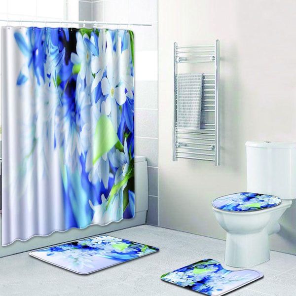 

modern pastoral style bathroom shower curtain floor mat toilet cover foot four-piece set rugs bath mats