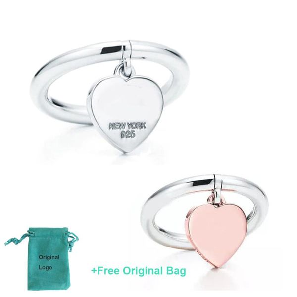 

cluster rings original logo heart tag silver ring, classic high version lady ring 925sterling love fashion jewelry valentine's day gift, Golden;silver