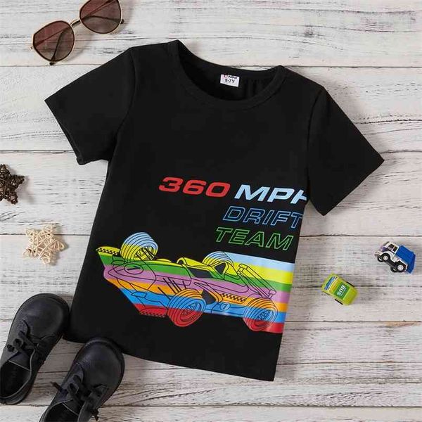 

summer kid vehicle letter rainbow casual t-shirt 210528, Blue