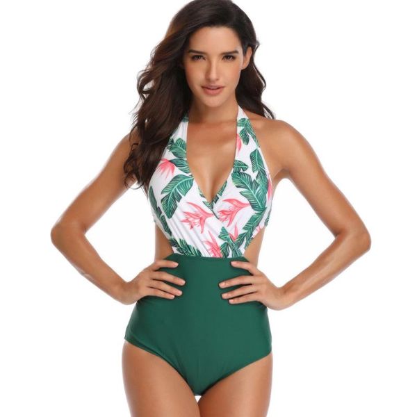 

women print one piece swimsuit 2021 bandage swimwear female bathing suit swimming costume monokini beachwear one-piece suits