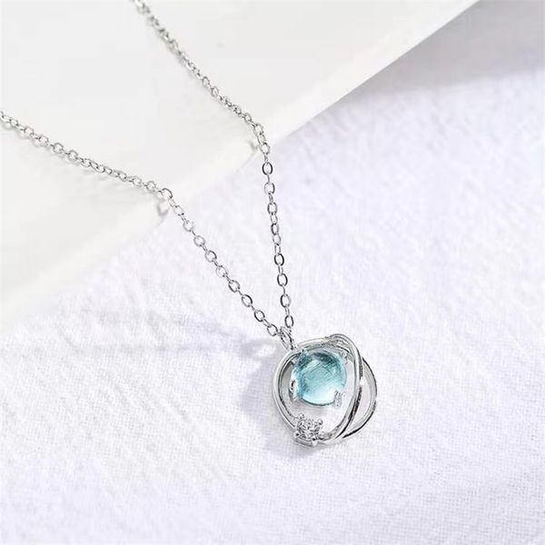 

s925 silver dream necklace korean version simple clavicle chain gift small fresh planet pendant, Black