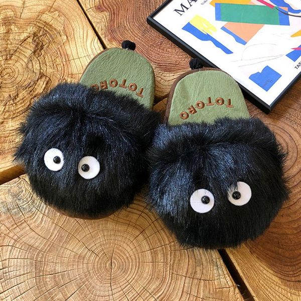 

slippers winter lovers cartoon cute funny cotton women warm thickened plush home floor slides female house indoor fuzzy shoes, Black