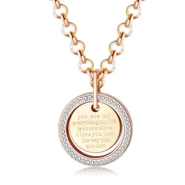 

pendant necklaces fashion ladies round inlaid crystal temperament design rose gold titanium steel clavicle chain necklace 3-gx1579, Silver