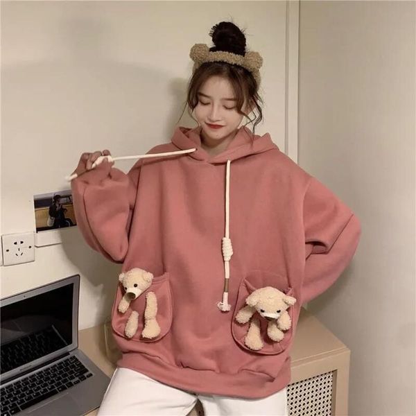 

winter version hooded plush thickened cute fashion sweater female, Black